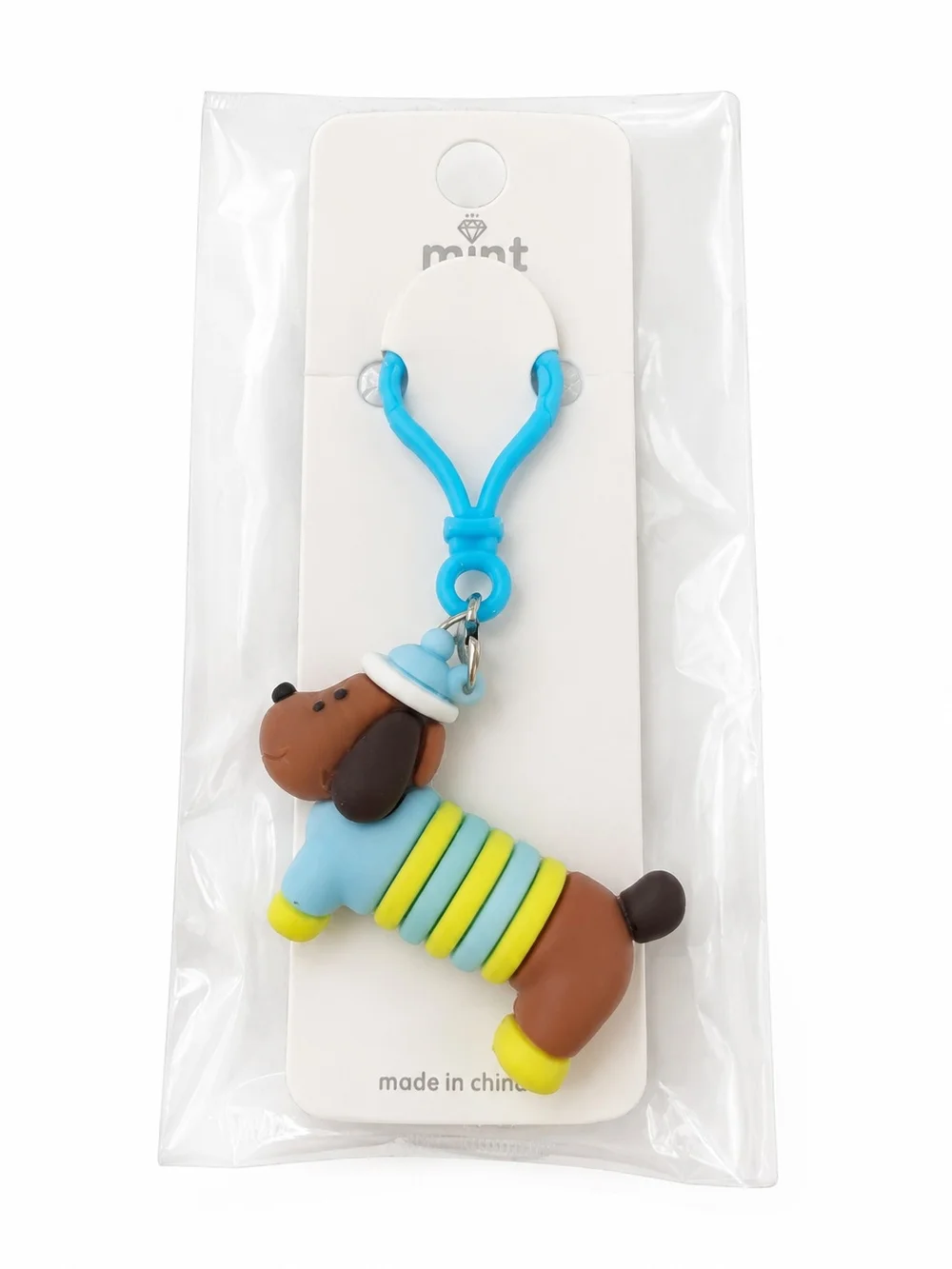 Mint Colorful Dachshund Keychain in Blue, Orange, Yellow and Brown